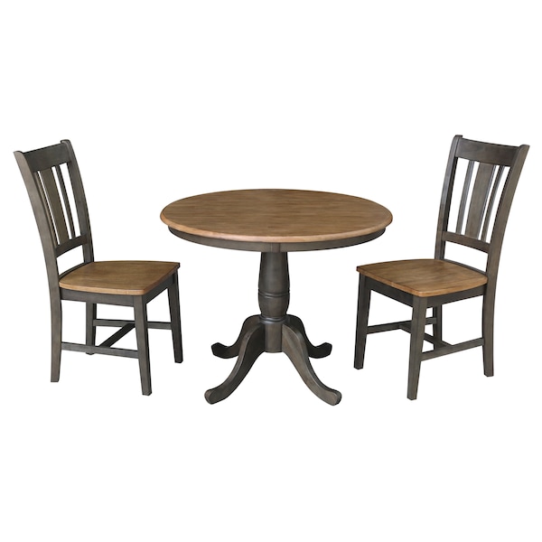 International Concepts Round 36 in Rd Top Pedestal Table, 2 San Remo Chairs, Hickory/Washed Coal, 36 in W, 36 in L, Wood K45-36RT-C10-2 - main